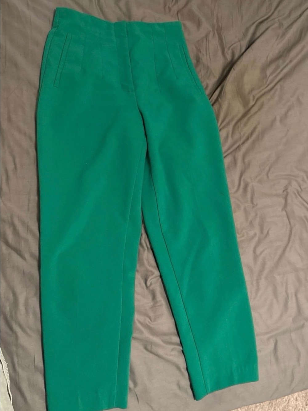Zara Green High-Rise Straight Trousers